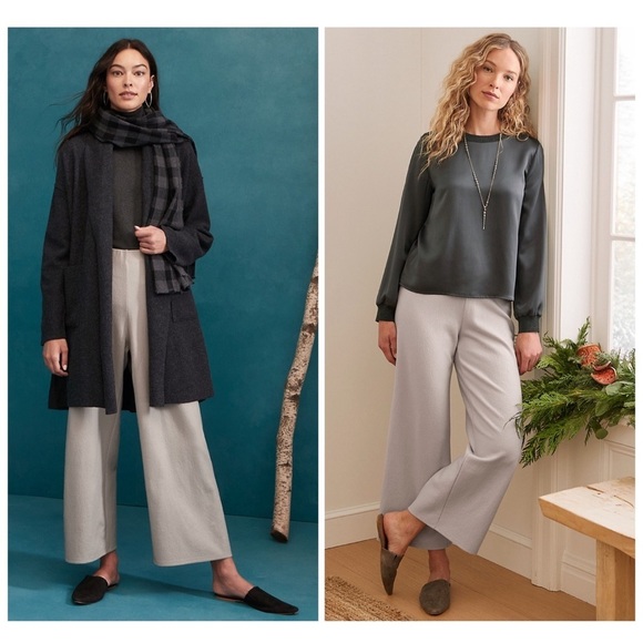 NWT Eileen Fisher Boiled Wool Jersey High Waisted Wide-Leg Pants in Chalk Size L - Picture 15 of 15